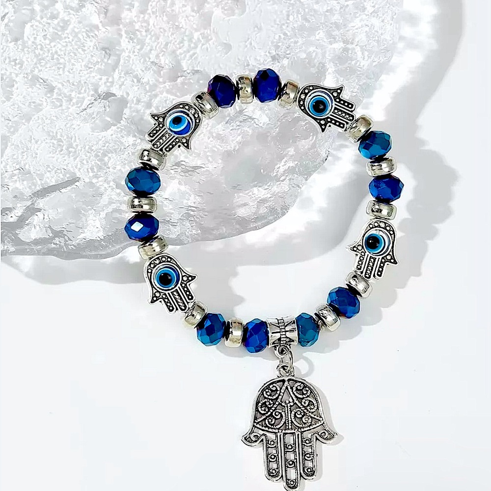 New Blue Hand Charm Beaded Bracelet Boho crafted